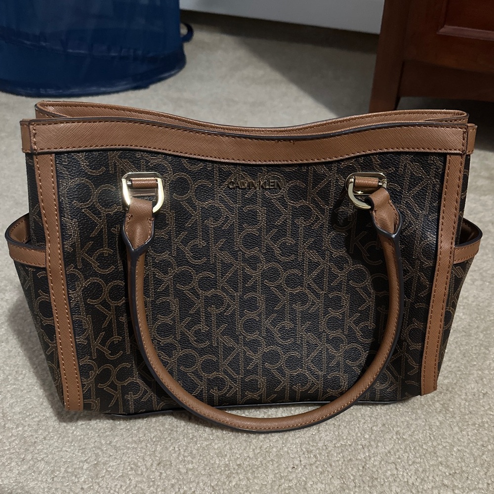 Calvin Klein Brown Shoulder Bag with Monogram Design -worn once